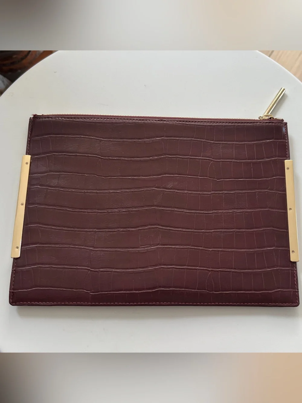 FRENCH CONNECTION Women’s Burgundy Croc Embossed Faux Leather Clutch Bag